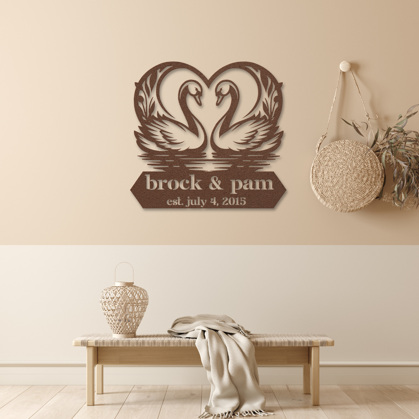 Custom Swan Couple Metal Wall Art: Personalize Your Love Story