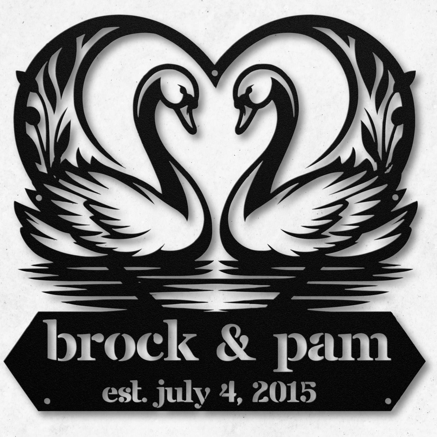 Custom Swan Couple Metal Wall Art: Personalize Your Love Story