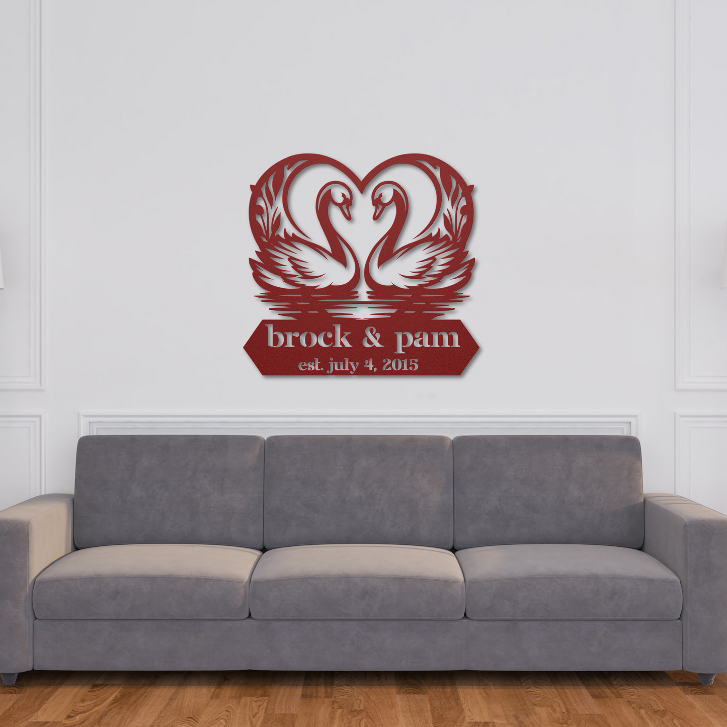 Custom Swan Couple Metal Wall Art: Personalize Your Love Story