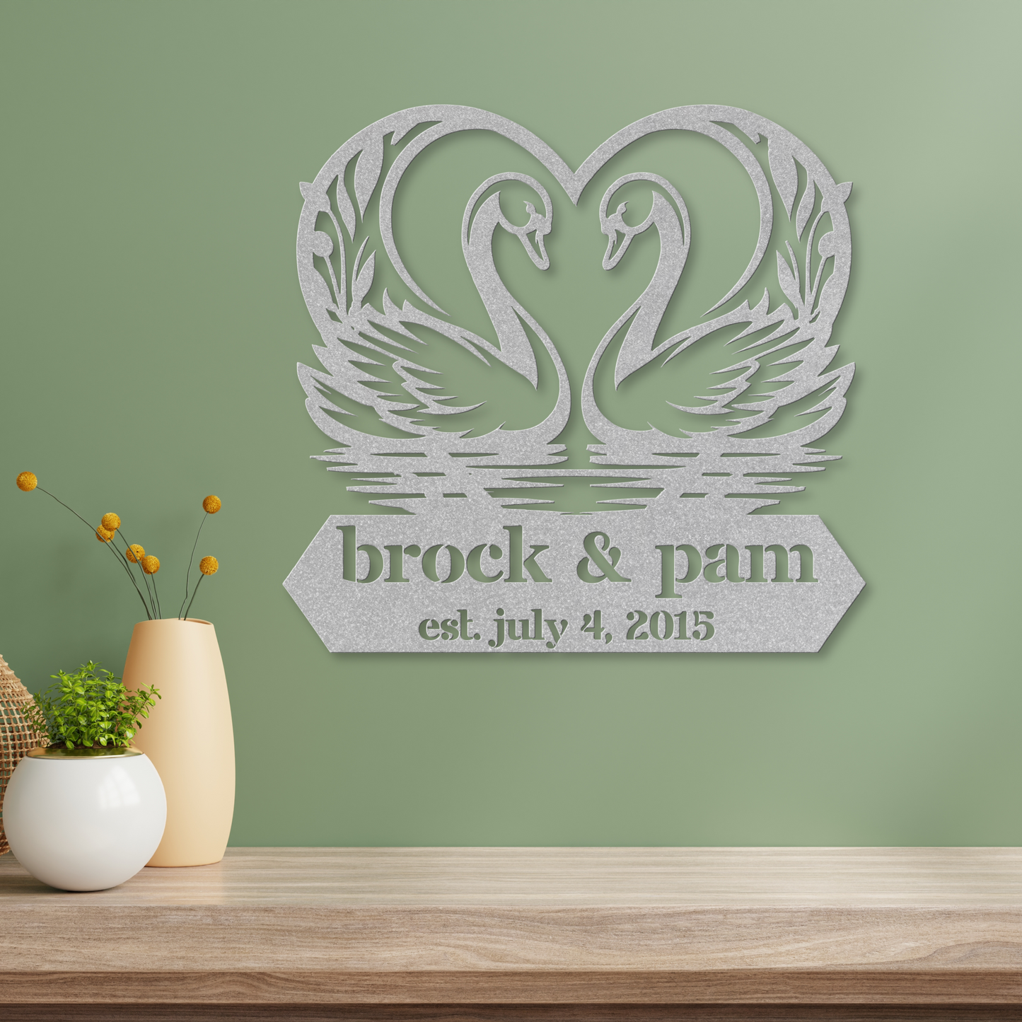 Custom Swan Couple Metal Wall Art: Personalize Your Love Story