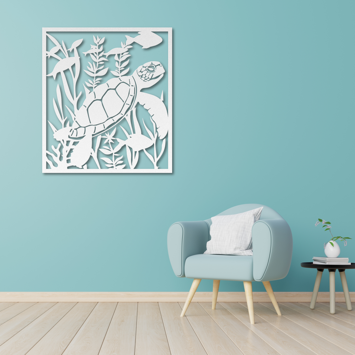 Eye-Catching Turtle with Fish Metal Sign: Bring Nature Indoors