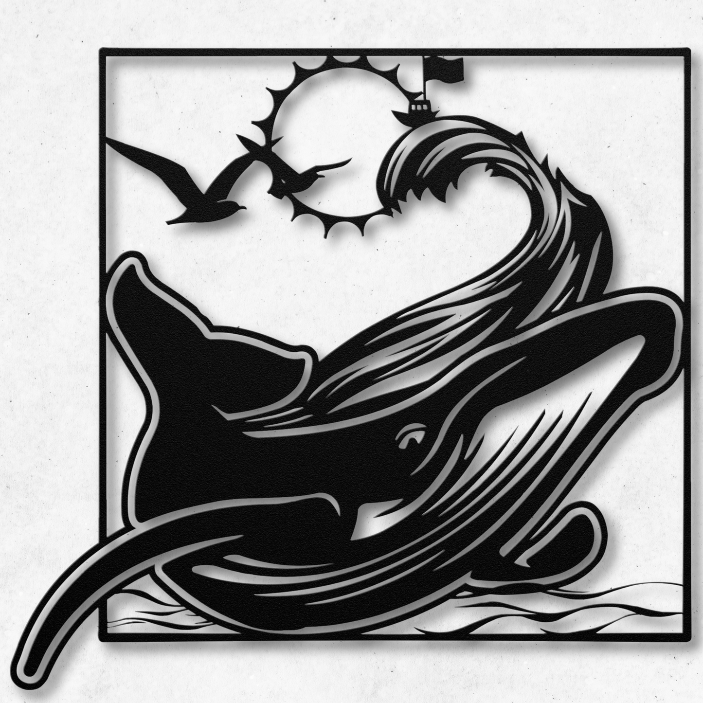 Majestic Whale with Boat Metal Wall Art: Embrace the Adventure