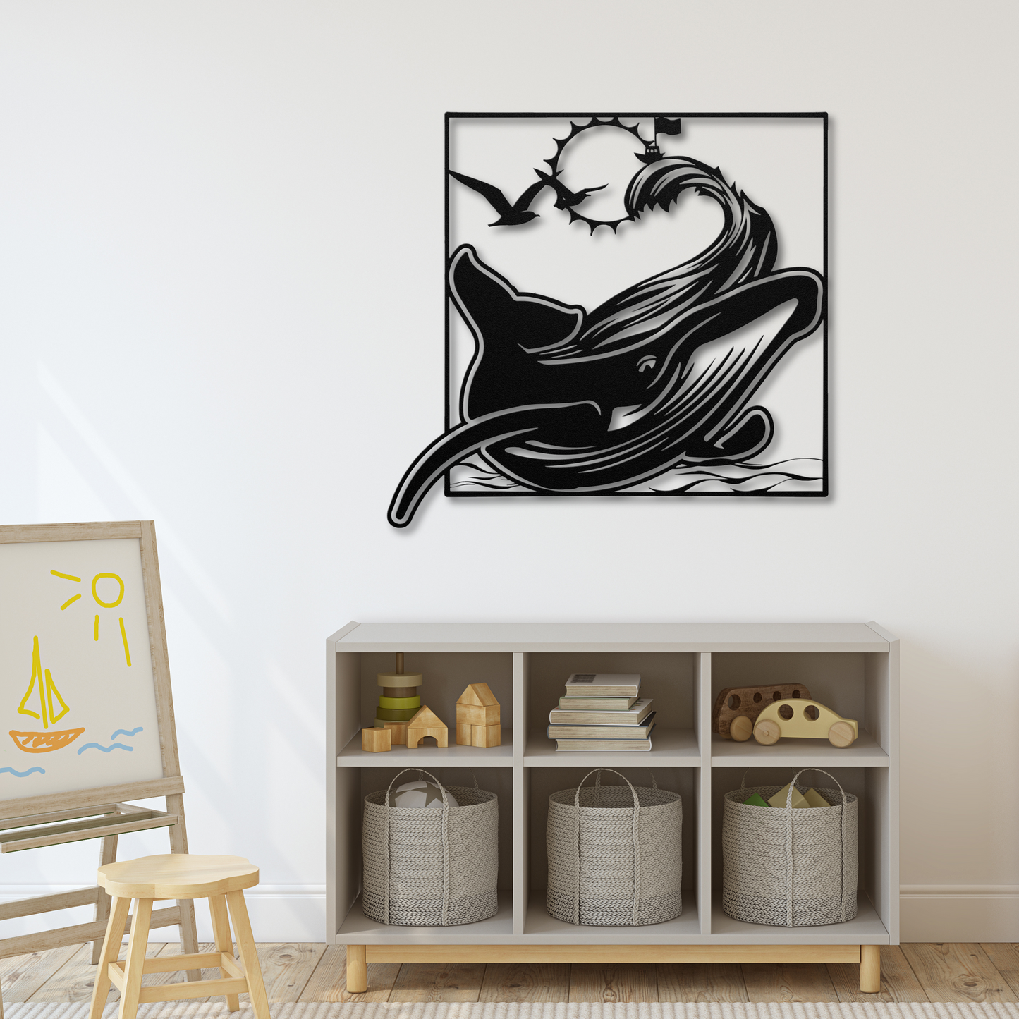 Majestic Whale with Boat Metal Wall Art: Embrace the Adventure