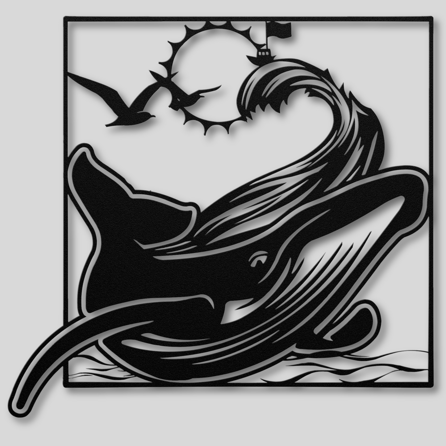 Majestic Whale with Boat Metal Wall Art: Embrace the Adventure