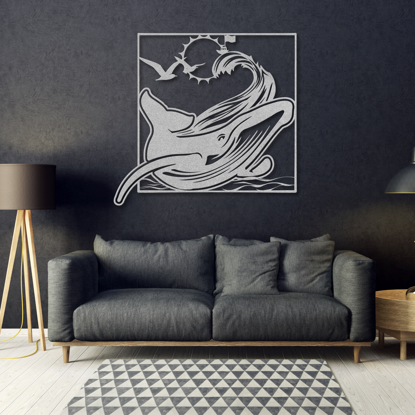 Majestic Whale with Boat Metal Wall Art: Embrace the Adventure