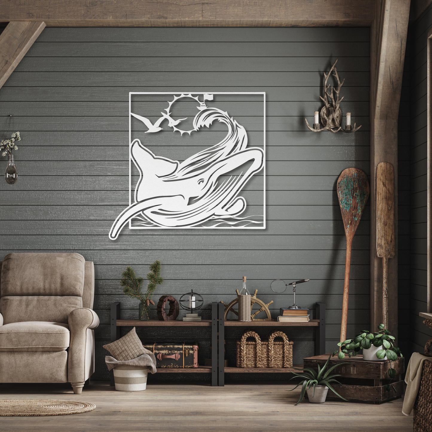 Majestic Whale with Boat Metal Wall Art: Embrace the Adventure