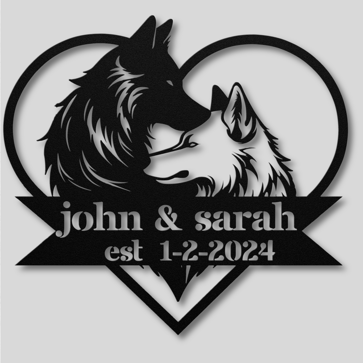 Custom Wolf Couple Metal Wall Art: Personalize Your Wild Love Story