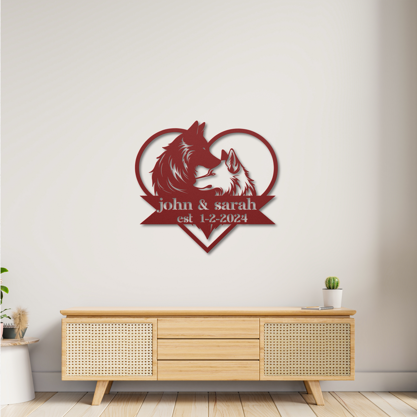 Custom Wolf Couple Metal Wall Art: Personalize Your Wild Love Story