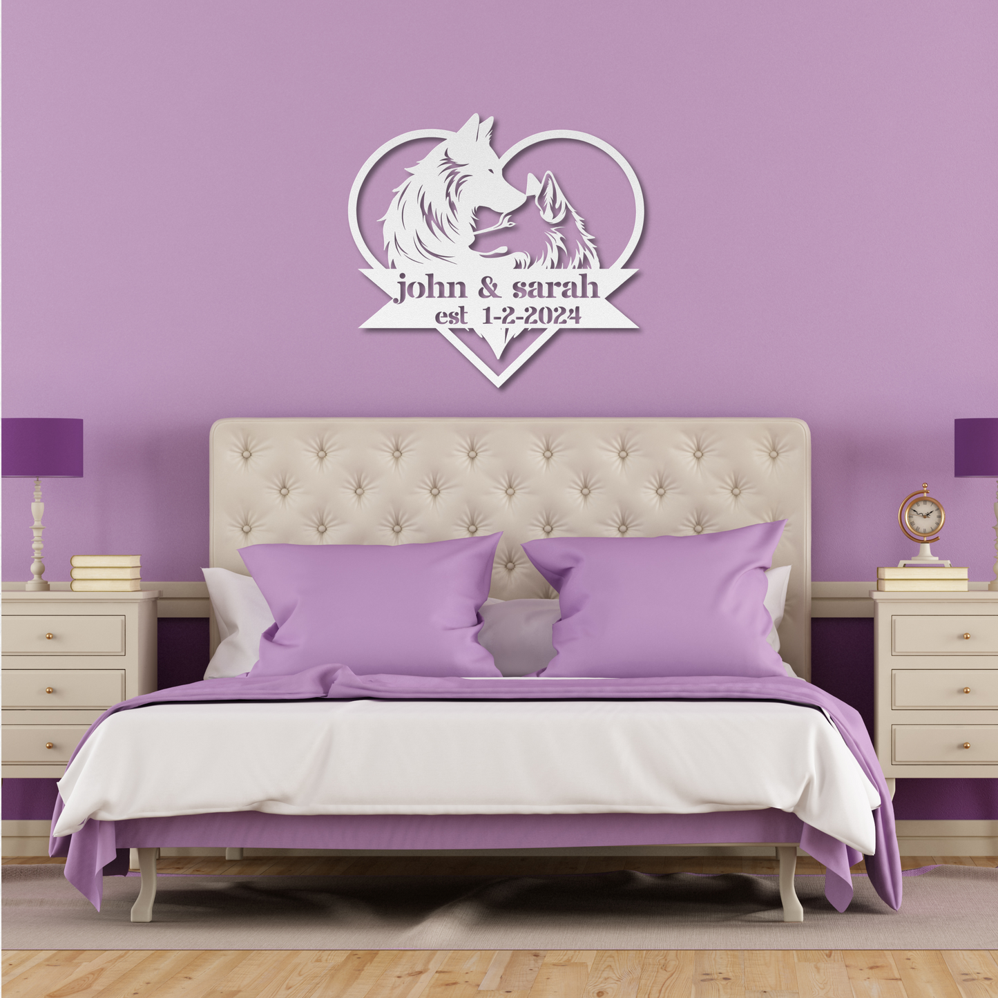 Custom Wolf Couple Metal Wall Art: Personalize Your Wild Love Story