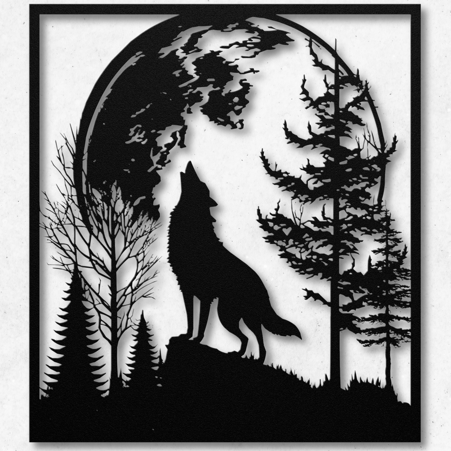 Stunning Lone Wolf Howling at the Moon Metal Wall Art: Embrace the Night