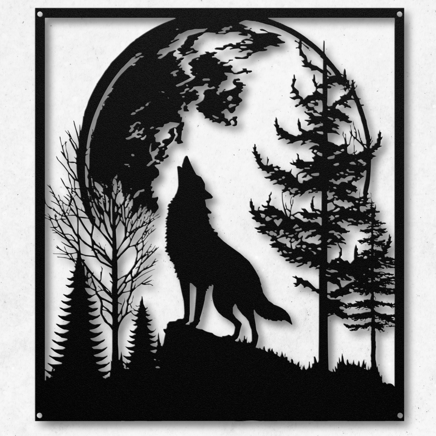 Stunning Lone Wolf Howling at the Moon Metal Wall Art: Embrace the Night