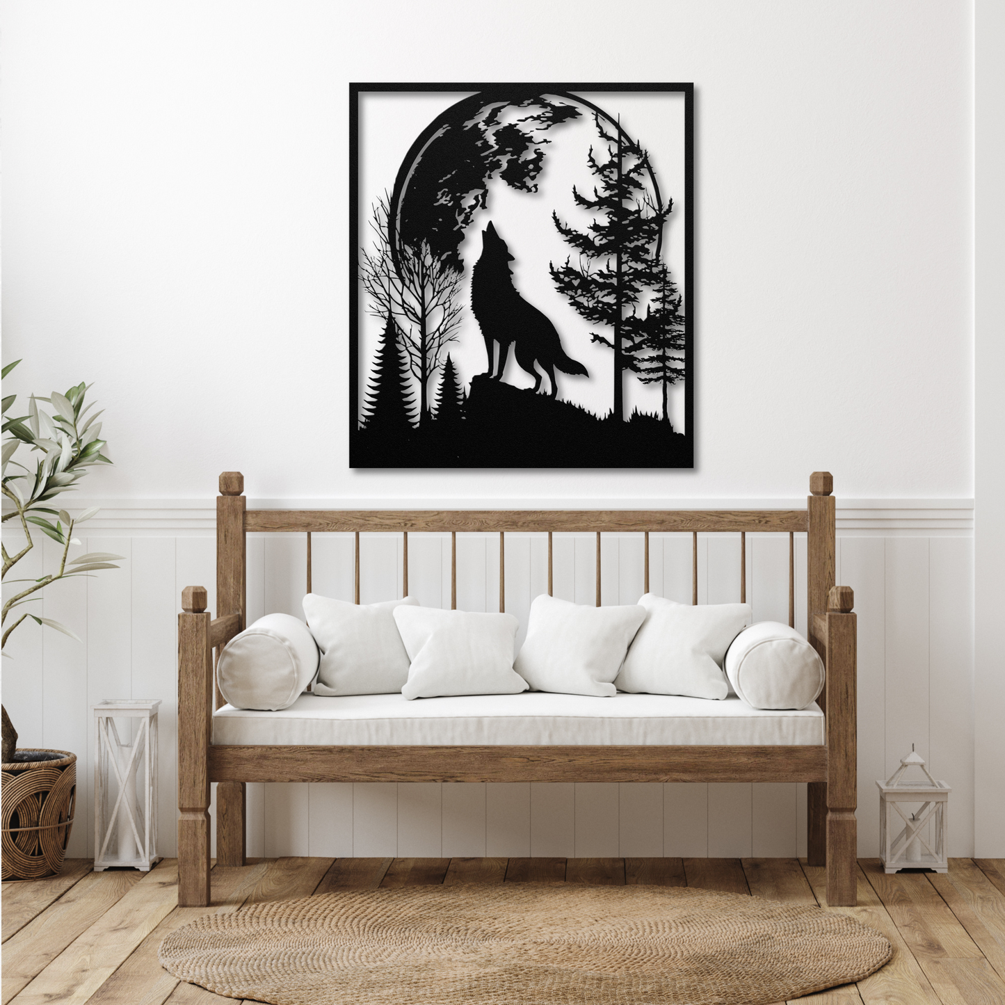 Stunning Lone Wolf Howling at the Moon Metal Wall Art: Embrace the Night