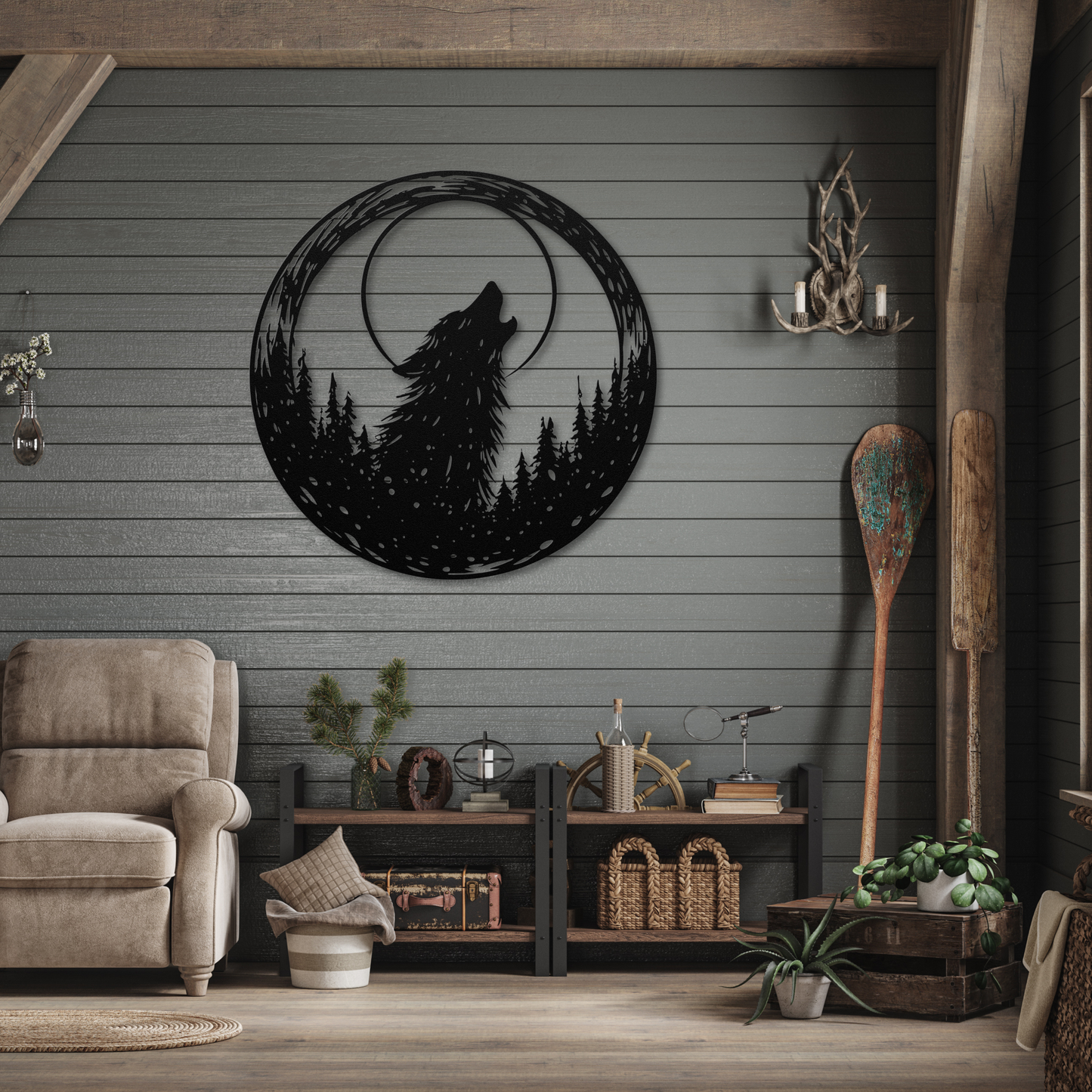 Rustic Wolf in the Trees Metal Wall Art: Embrace the Forest Spirit