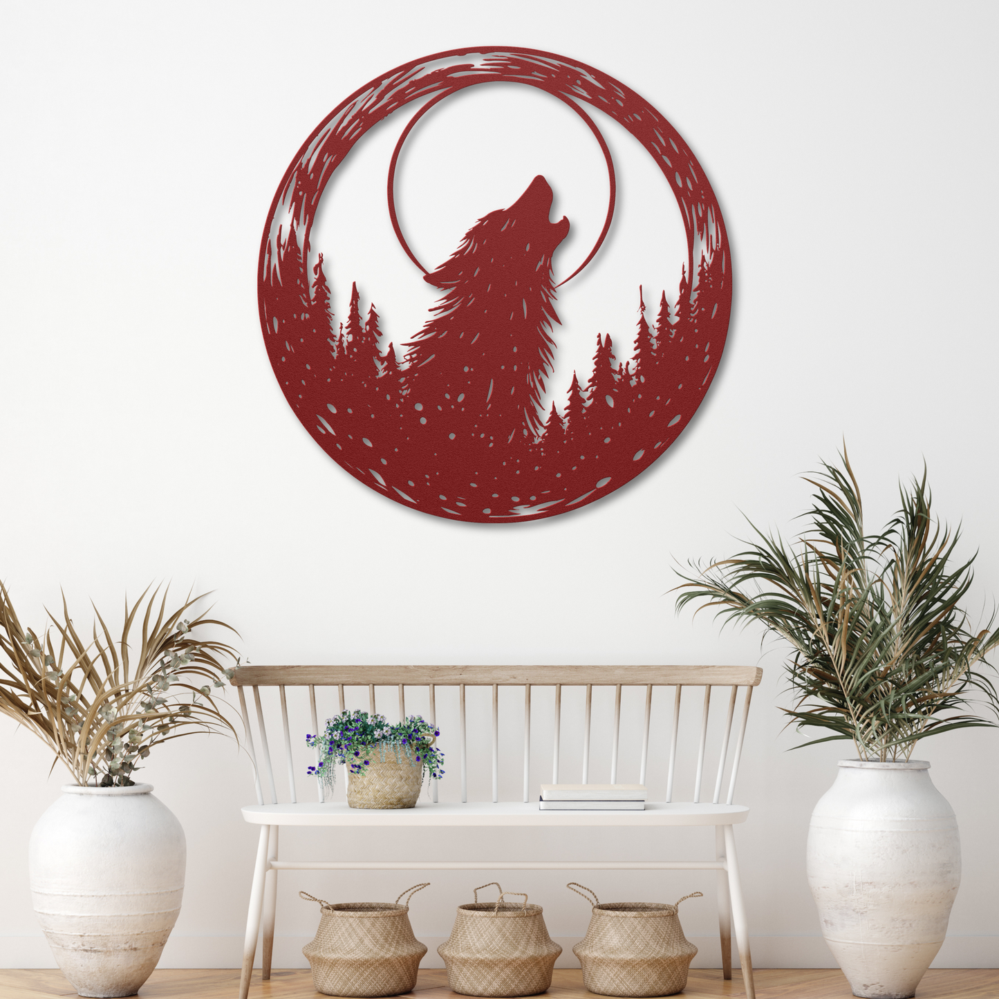Rustic Wolf in the Trees Metal Wall Art: Embrace the Forest Spirit