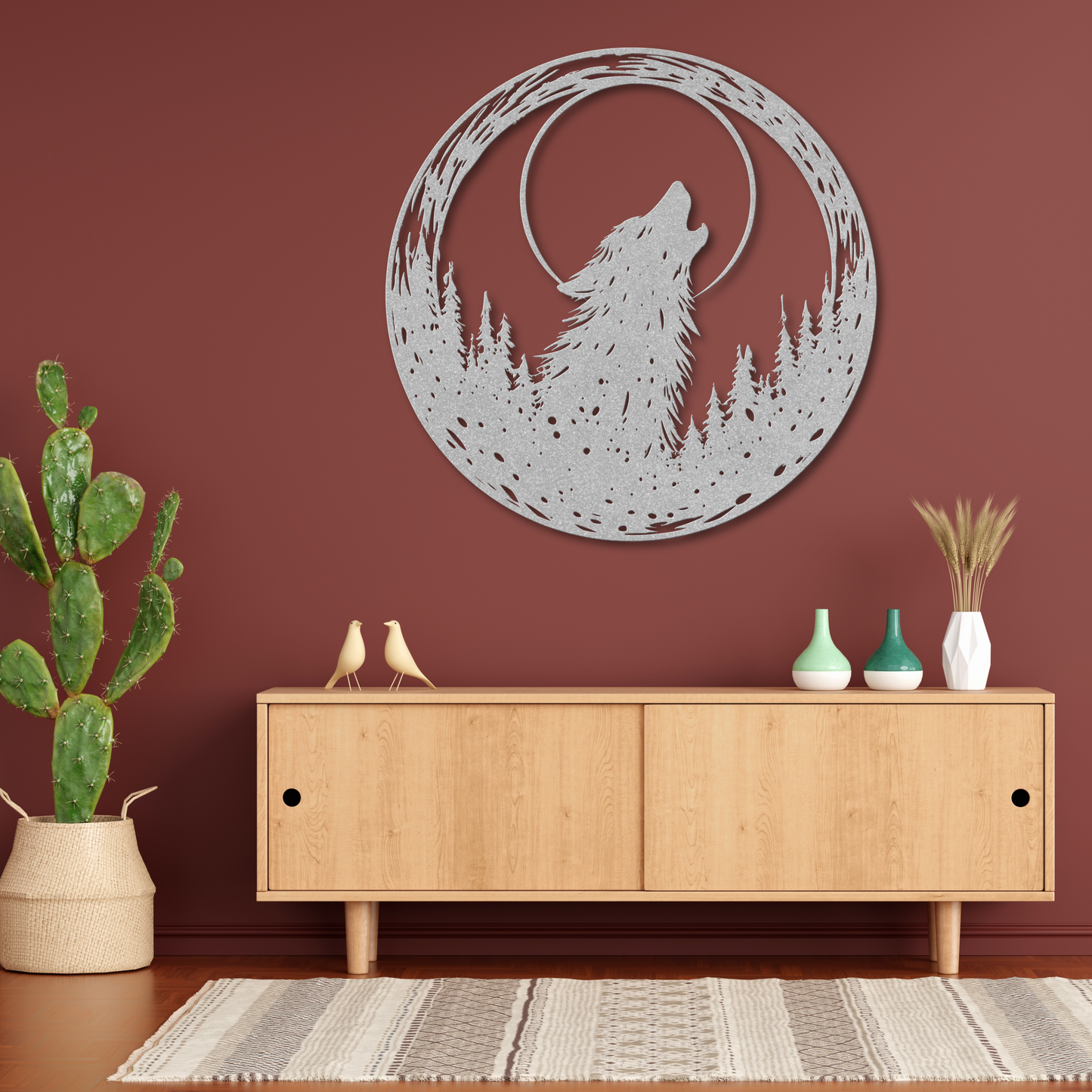 Rustic Wolf in the Trees Metal Wall Art: Embrace the Forest Spirit