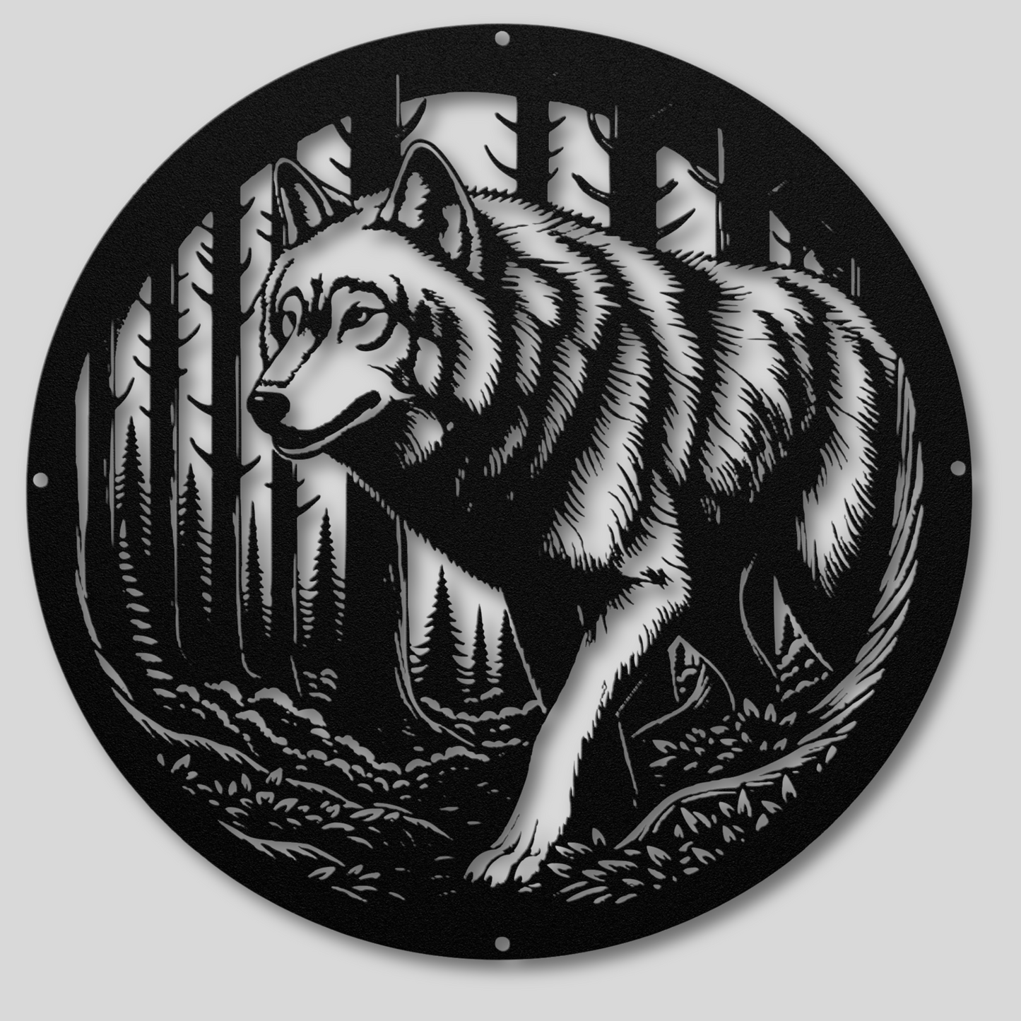 Intense Wolf Stalking Through in the Woods Metal Wall Art: Embrace the Wild