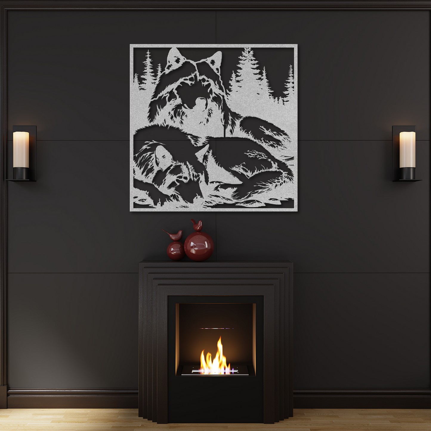 Elegant Wolf Pair Metal Wall Art: Celebrate Togetherness in Nature
