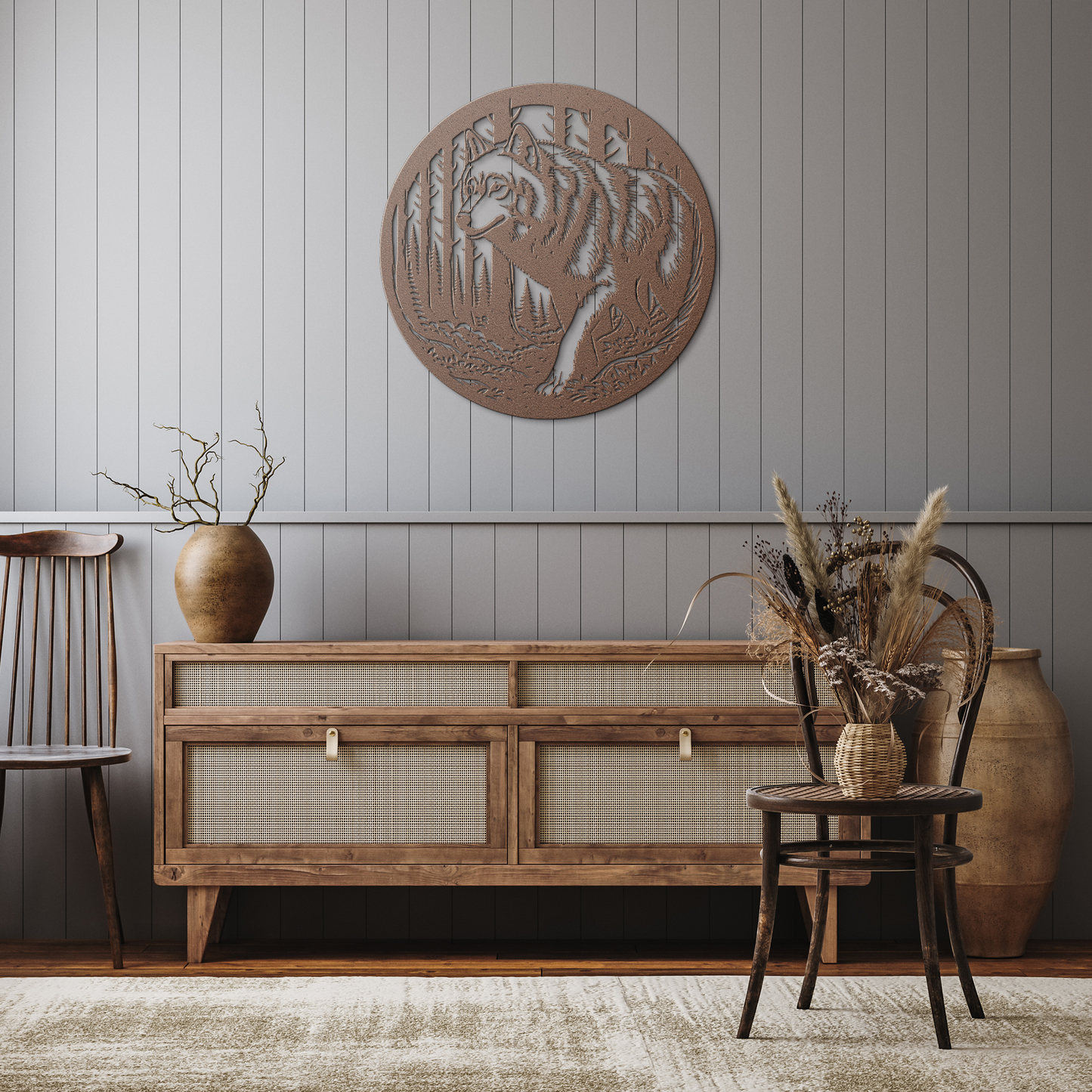 wolf_stalking_in_woods_Copper_Rustic_Hallway_Mockup.png