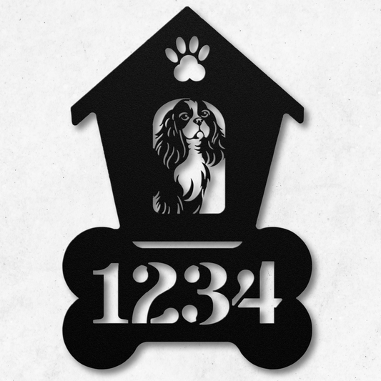 Cavalier Spaniel Dog House Number Sign: A Tail-Wagging Touch