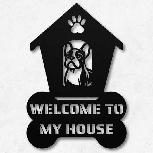 French Bulldog Welcome Dog House Metal Sign: A Warm Greeting for Your Home