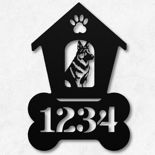 German Shepherd Dog House Number Metal Sign: A Tail-Wagging Touch