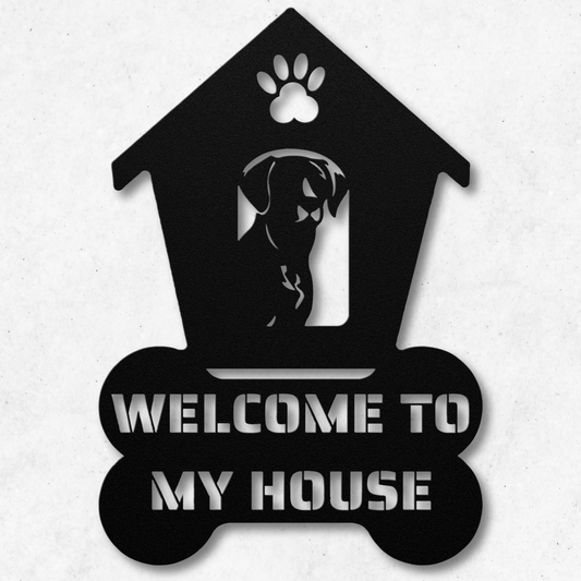 Labrador Retriever Welcome Dog House Metal Sign: A Warm Greeting for Your House