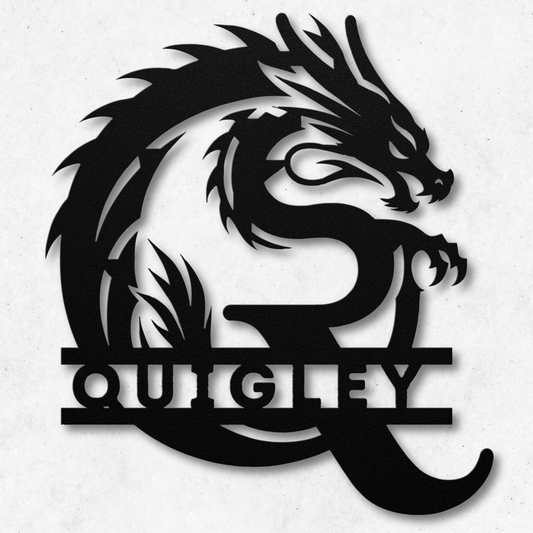 Custom Dragon Letter Q Metal Sign: A Touch of Enchantment