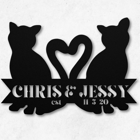 Custom Cat Couple Heart Sign: Personalize with Names & Date