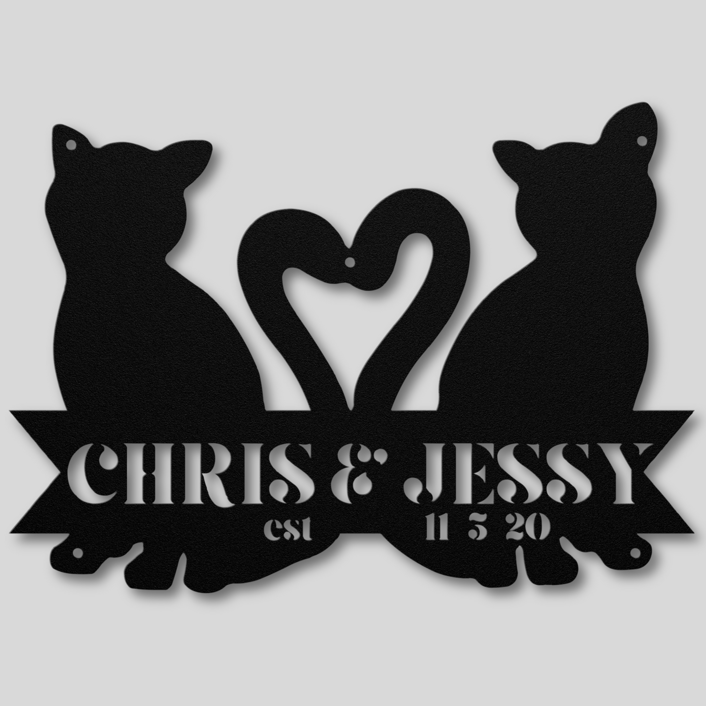 Custom Cat Couple Heart Sign: Personalize with Names & Date