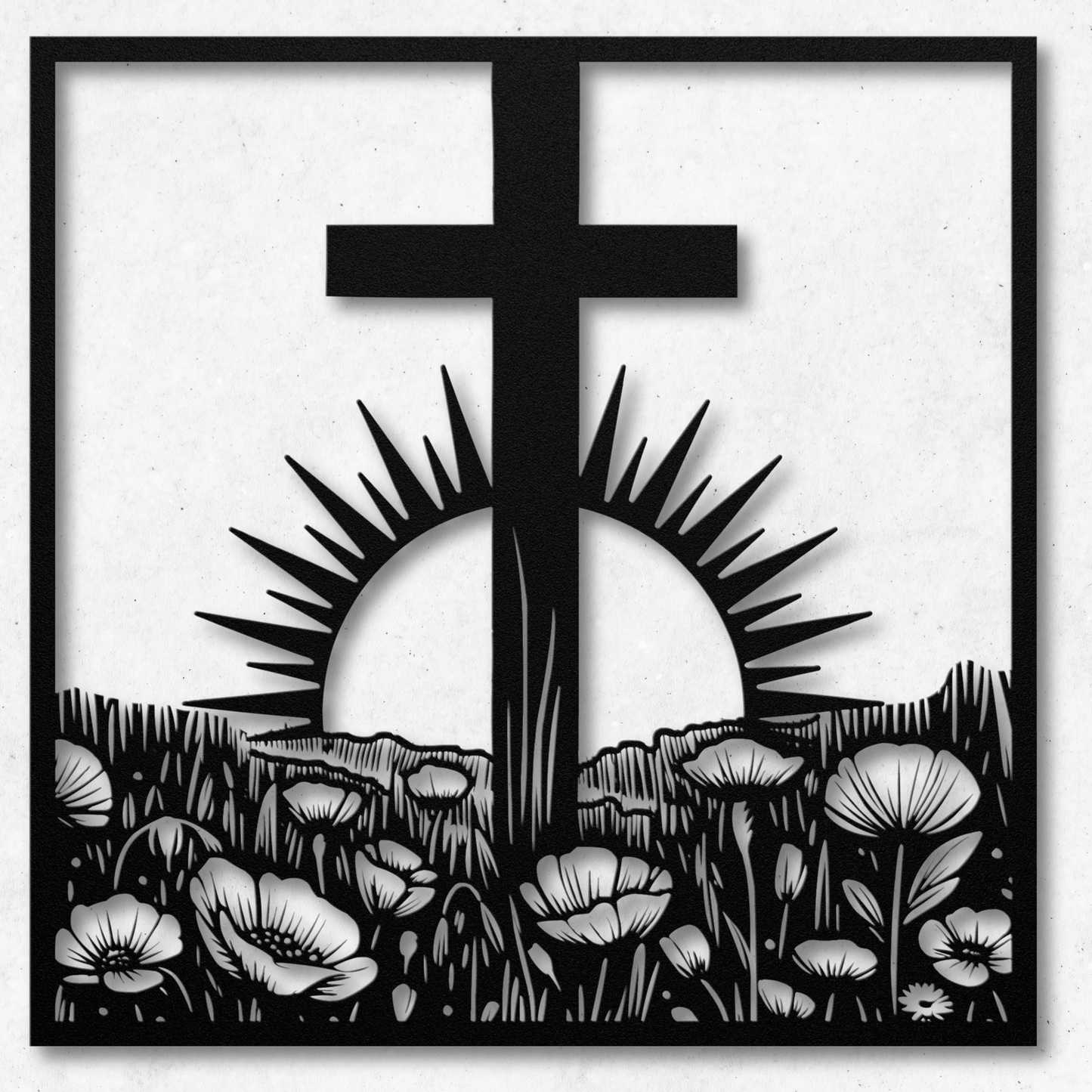 Rustic Cross in a Field Metal Wall Art: Embrace Spirituality