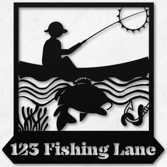 Customizable Street Sign Metal Art: Fisherman in His Boat
