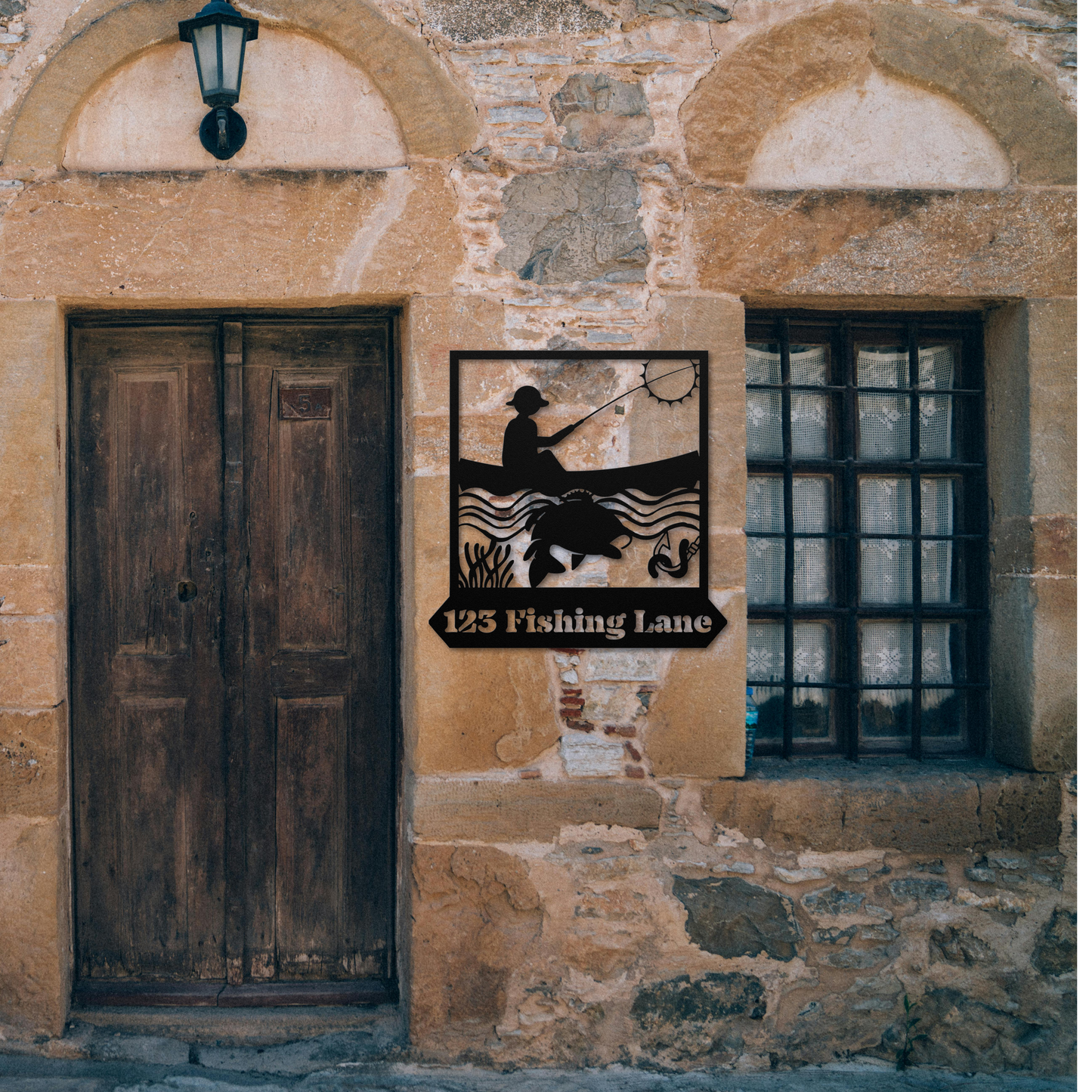 Customizable Street Sign Metal Art: Fisherman in His Boat