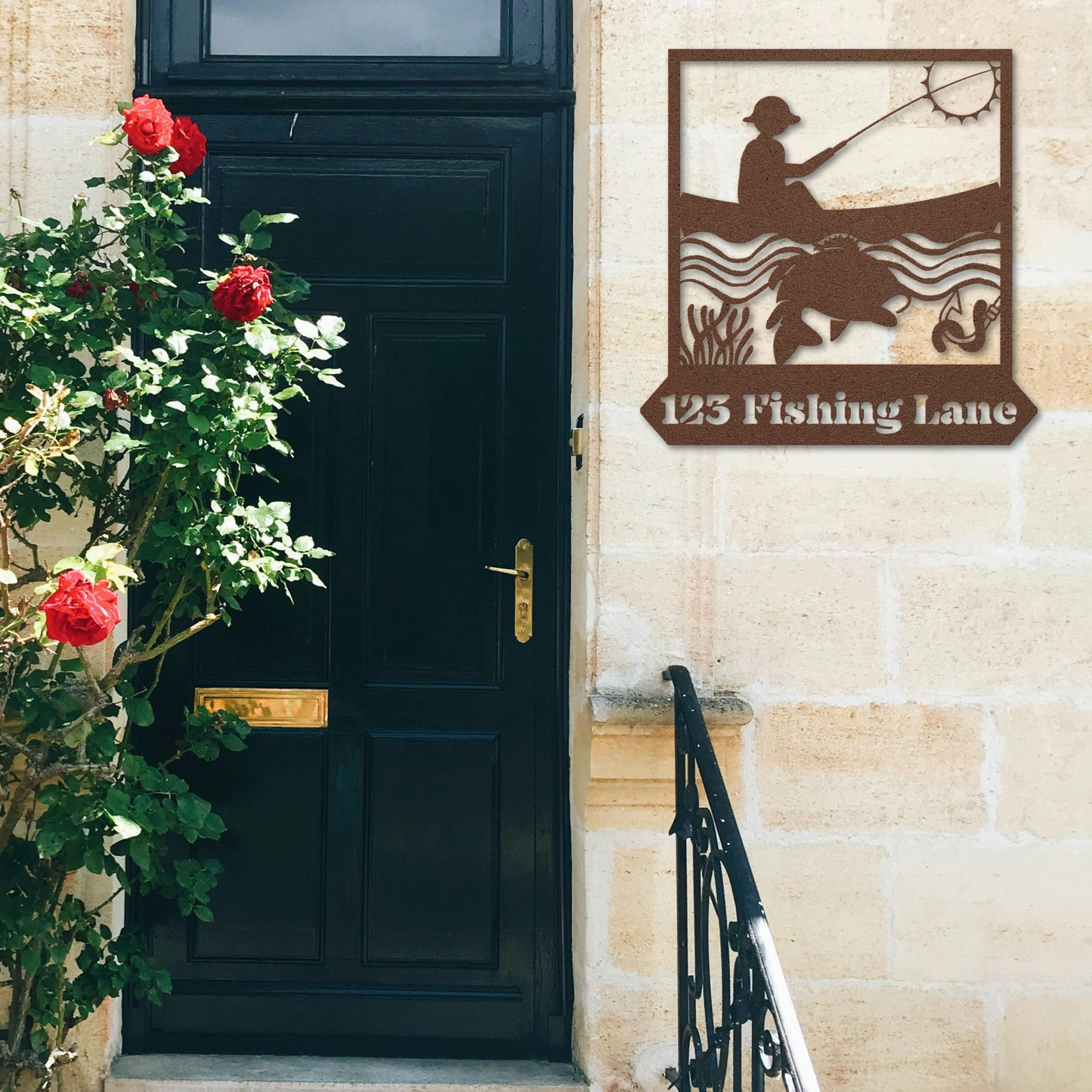 Customizable Street Sign Metal Art: Fisherman in His Boat