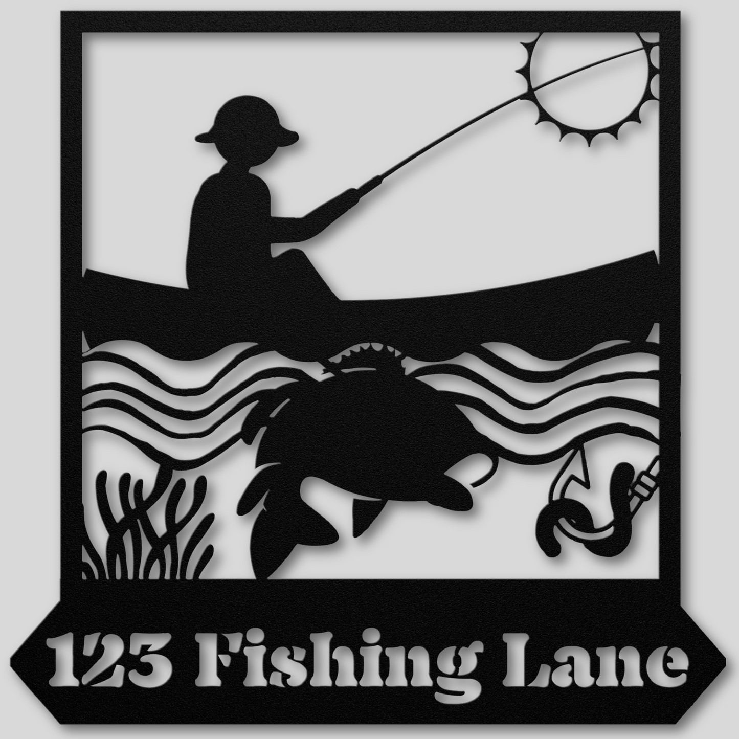 Customizable Street Sign Metal Art: Fisherman in His Boat