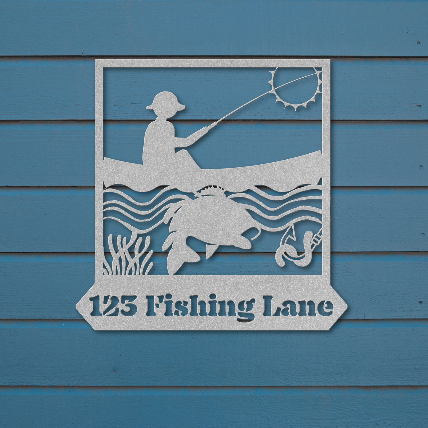 Customizable Street Sign Metal Art: Fisherman in His Boat