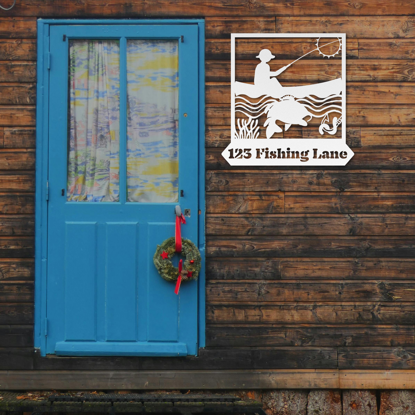 Customizable Street Sign Metal Art: Fisherman in His Boat