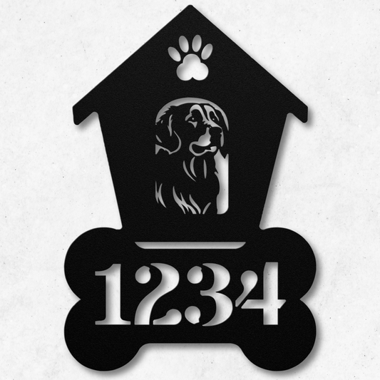 Golden Retriever Dog House Number Metal Sign: A Tail-Wagging Touch