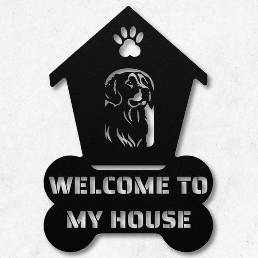 Golden Retriever Welcome Dog House Metal Sign: A Warm Greeting for Your Home