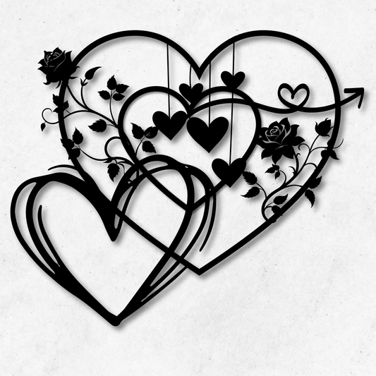 Whimsical Hearts and Roses Metal Wall Art: A Floral Love Story