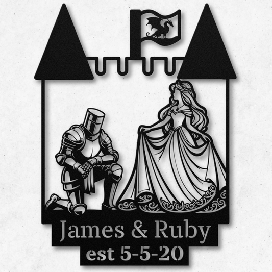 Custom Knight and Lady Metal Wall Art: Timeless Medieval Elegance
