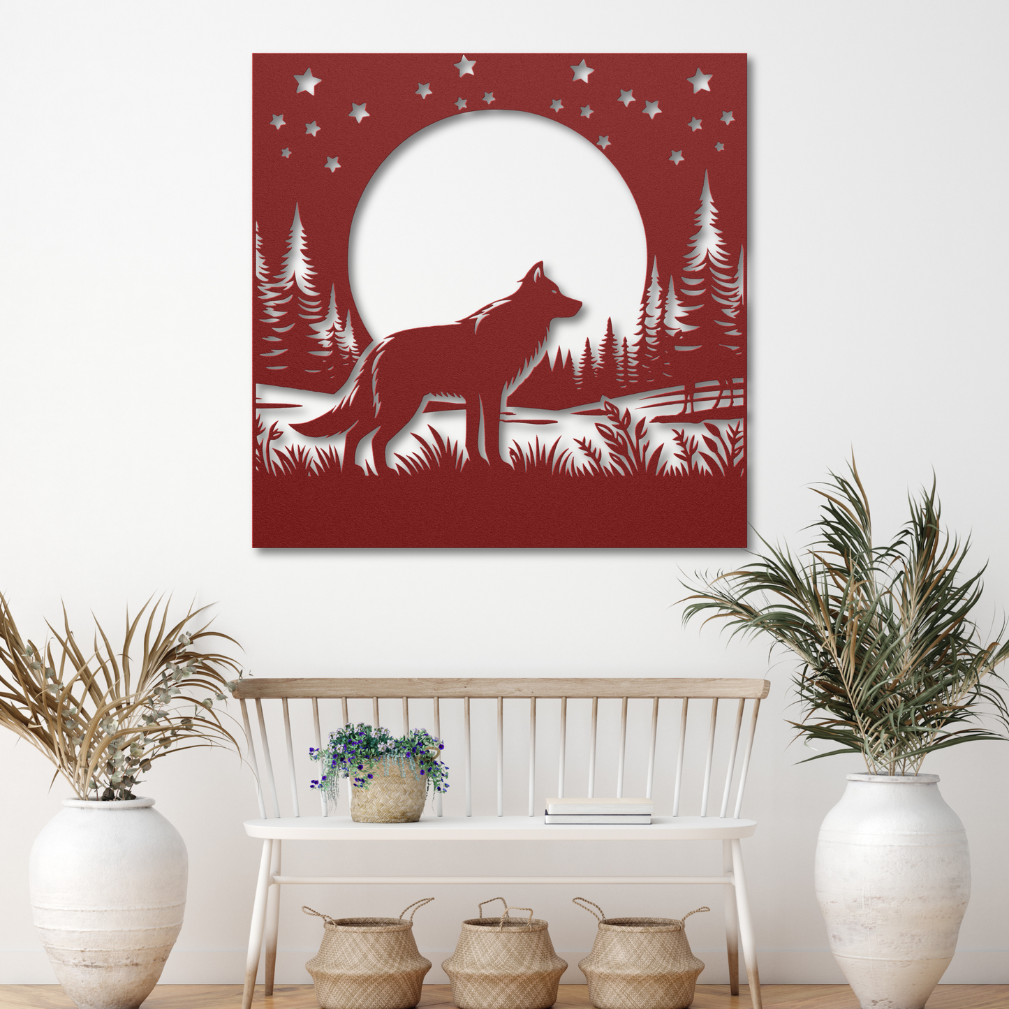 Wolf in the Meadow Metal Wall Art: Perfect for Wolf Lovers