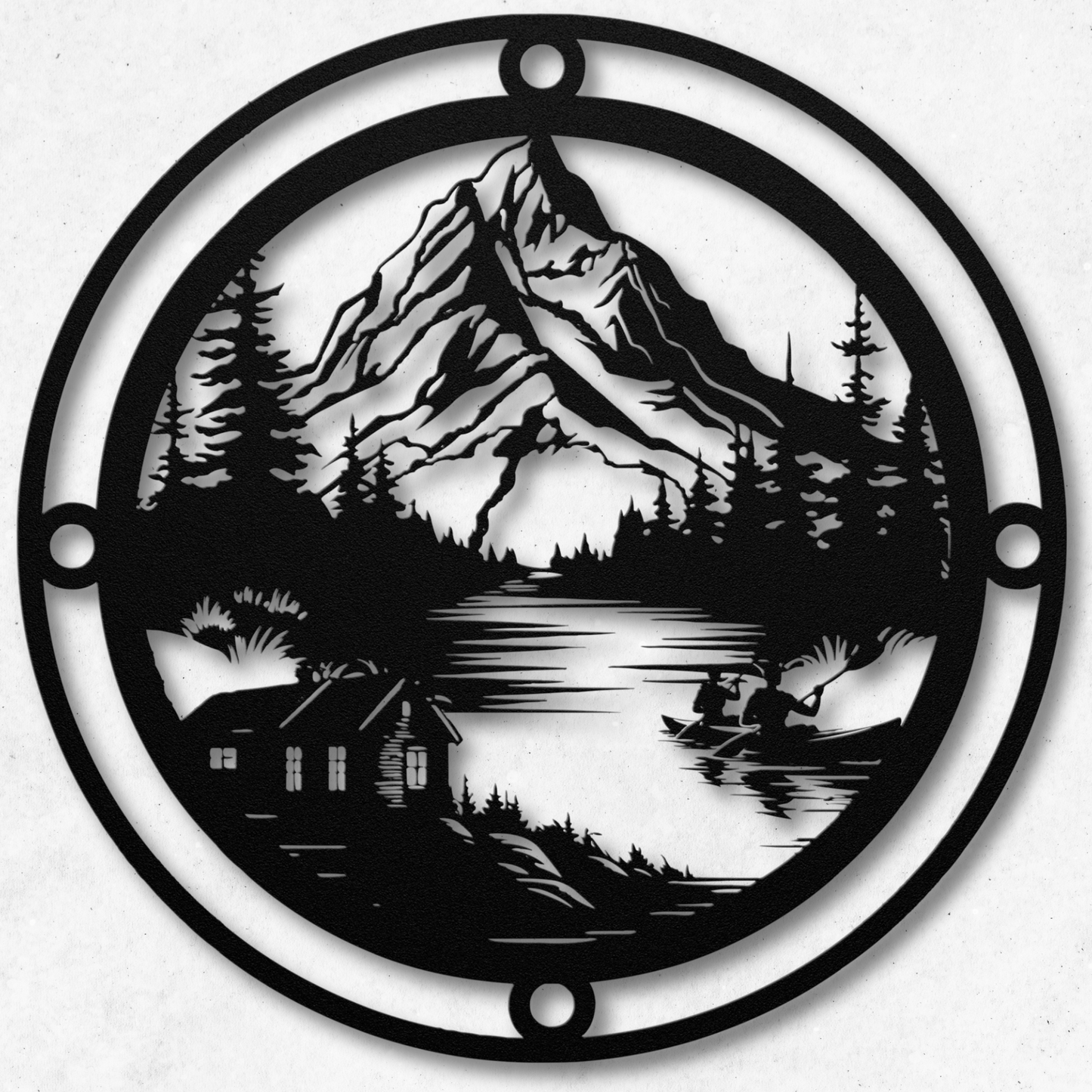 Scenic Mountain Scene with Canoe Metal Wall Art: Perfect for Nature Lovers