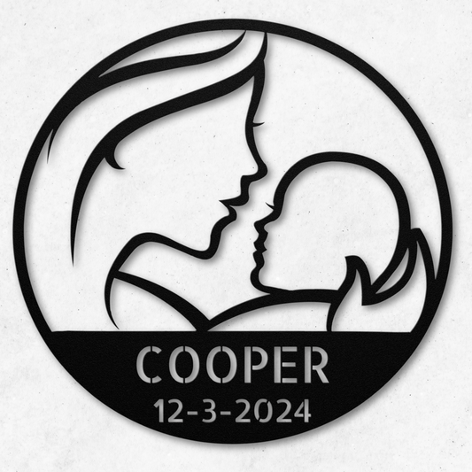 Heartwarming Mother and Baby Metal Sign: Celebrate Your Child's Birth
