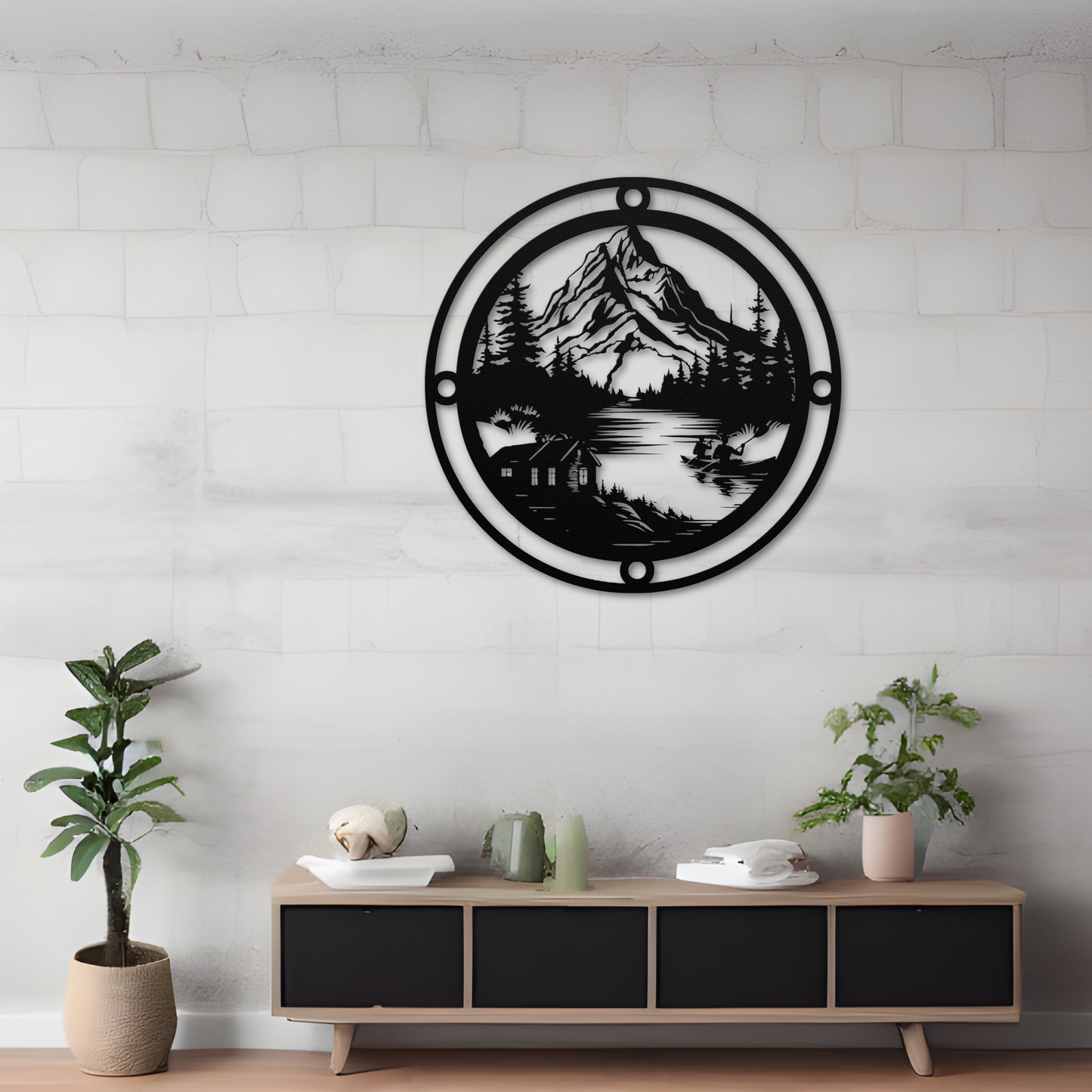 Scenic Mountain Scene with Canoe Metal Wall Art: Perfect for Nature Lovers
