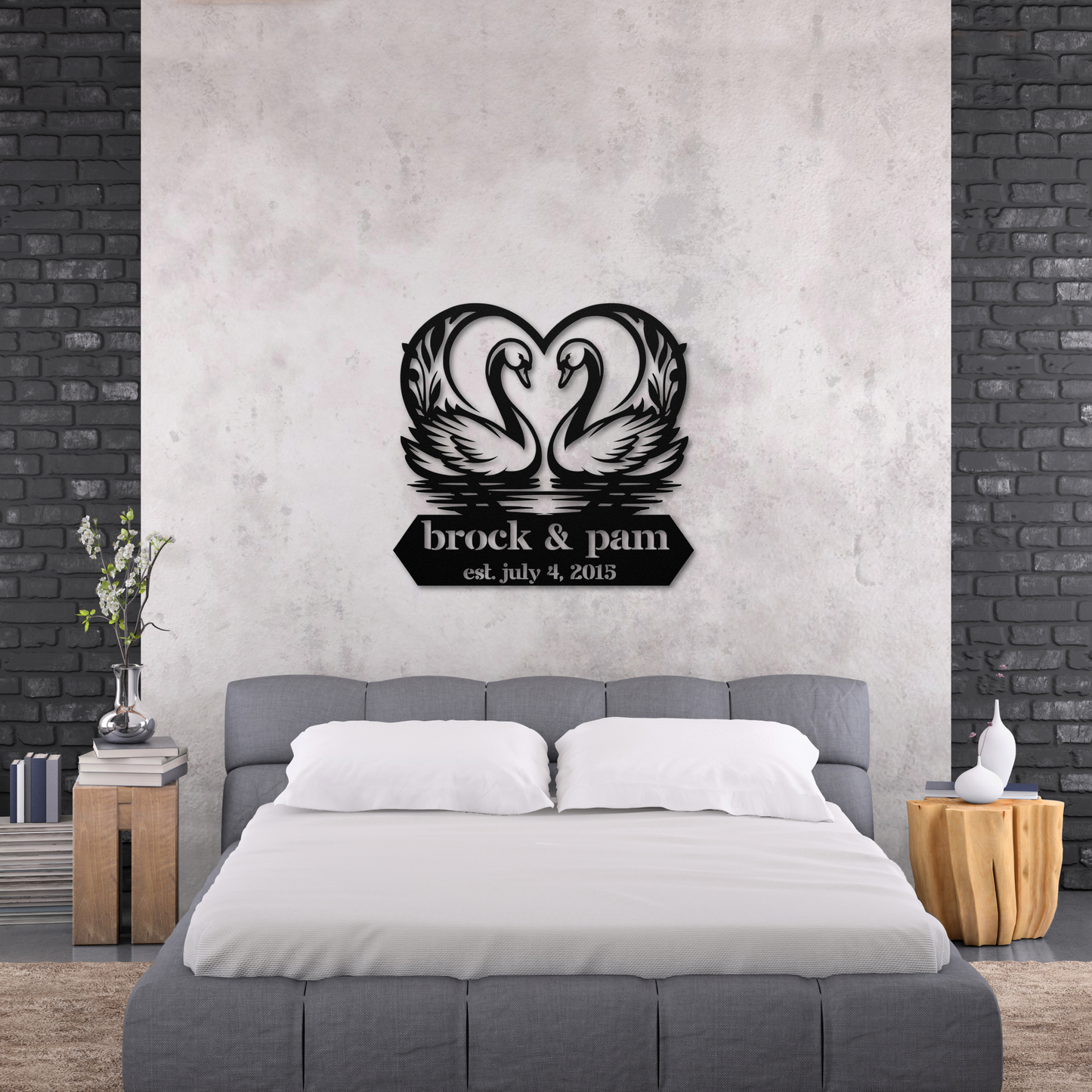 Custom  Swan Couple Metal Wall Art: Personalize Your Love Story