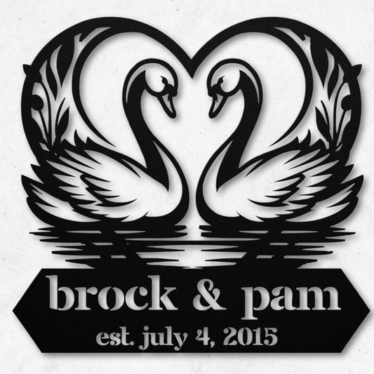 Custom  Swan Couple Metal Wall Art: Personalize Your Love Story