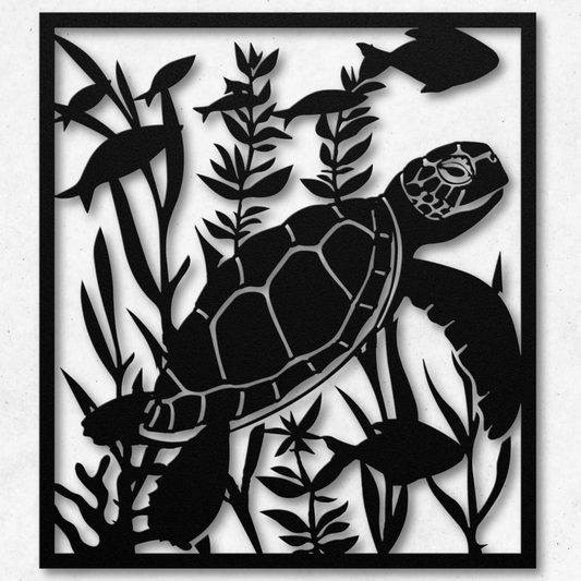 Eye-Catching Turtle with Fish Metal Sign: Bring Nature Indoors