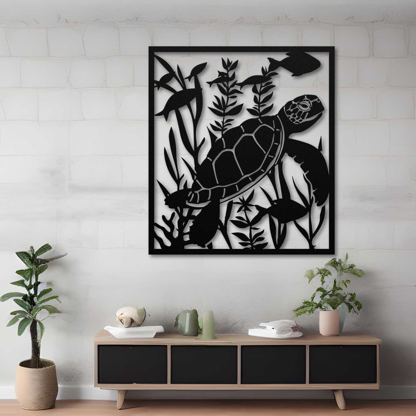 Eye-Catching Turtle with Fish Metal Sign: Bring Nature Indoors