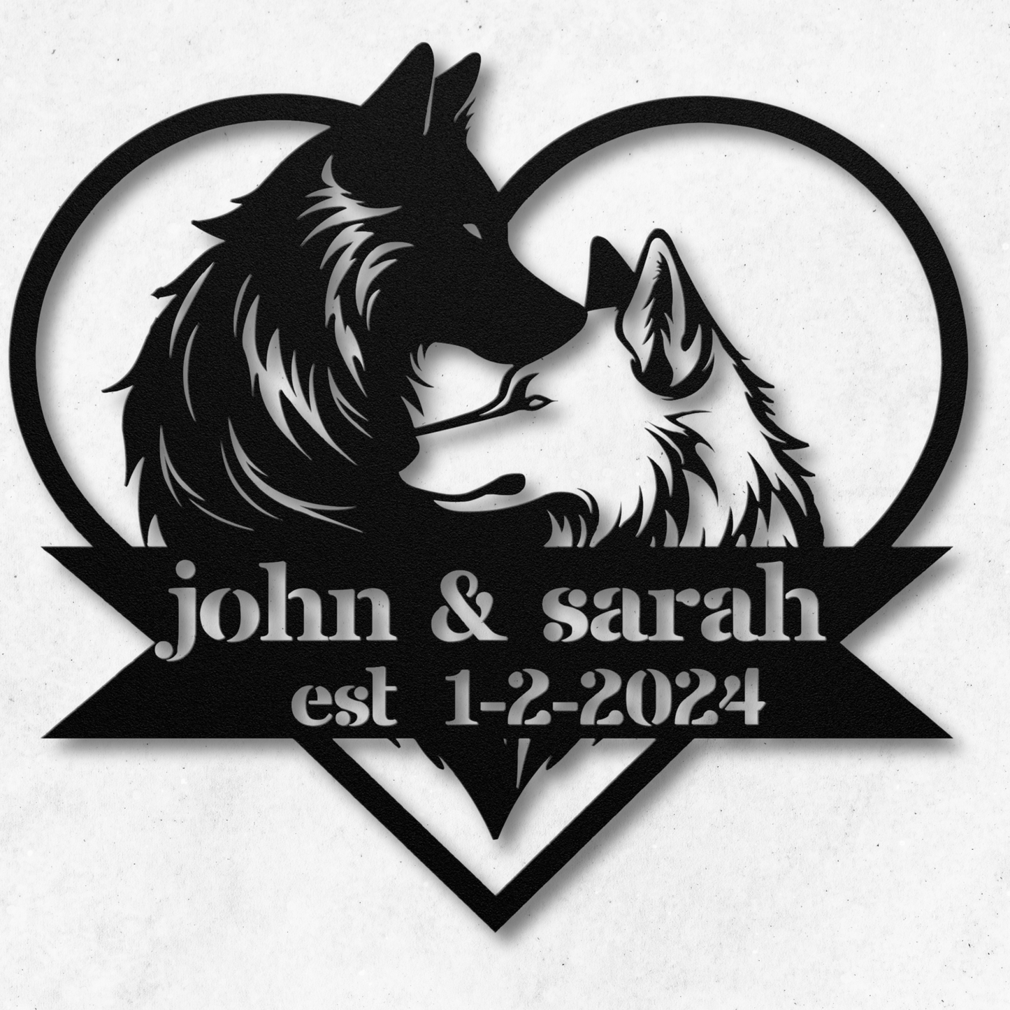 Custom Wolf Couple Metal Wall Art: Personalize Your Wild Love Story