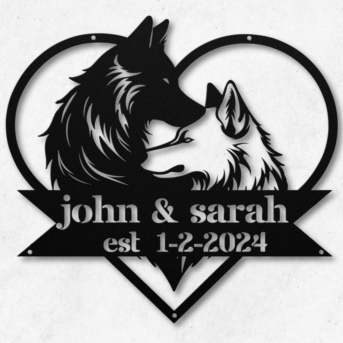 Custom Wolf Couple Metal Wall Art: Personalize Your Wild Love Story